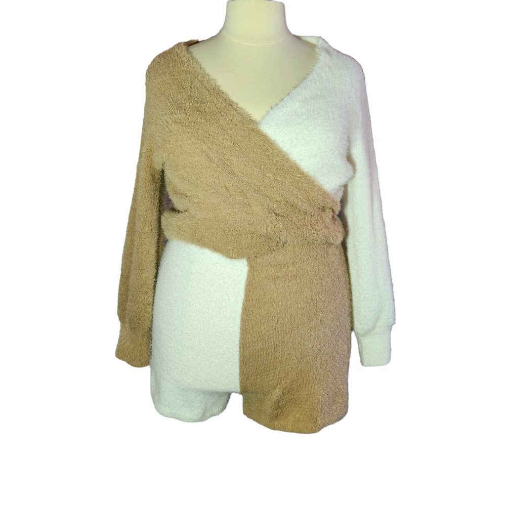 Shein Plus Fuzzy 2 Piece Long Sleeve Top and Short Pant Set